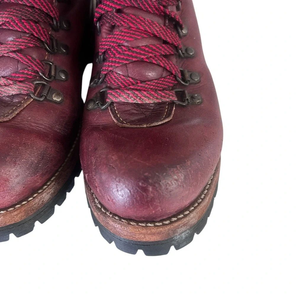 Vintage Burgundy Leather Thinsulate Hiking Boots Vibram Sole‎ Made in USA 7.5